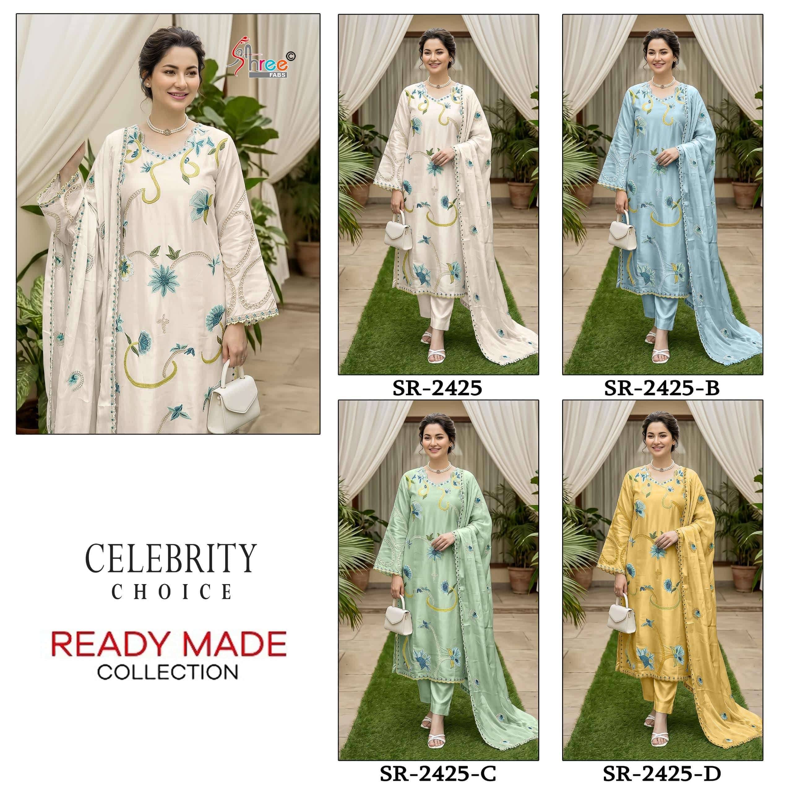 2425 Colors BY Shree fabs 2425 a TO 2425 d SERIES Pakistani Stylish Beautiful Colourful Printed & SATIN VISCOSE readymade Dresses At Wholesale Price